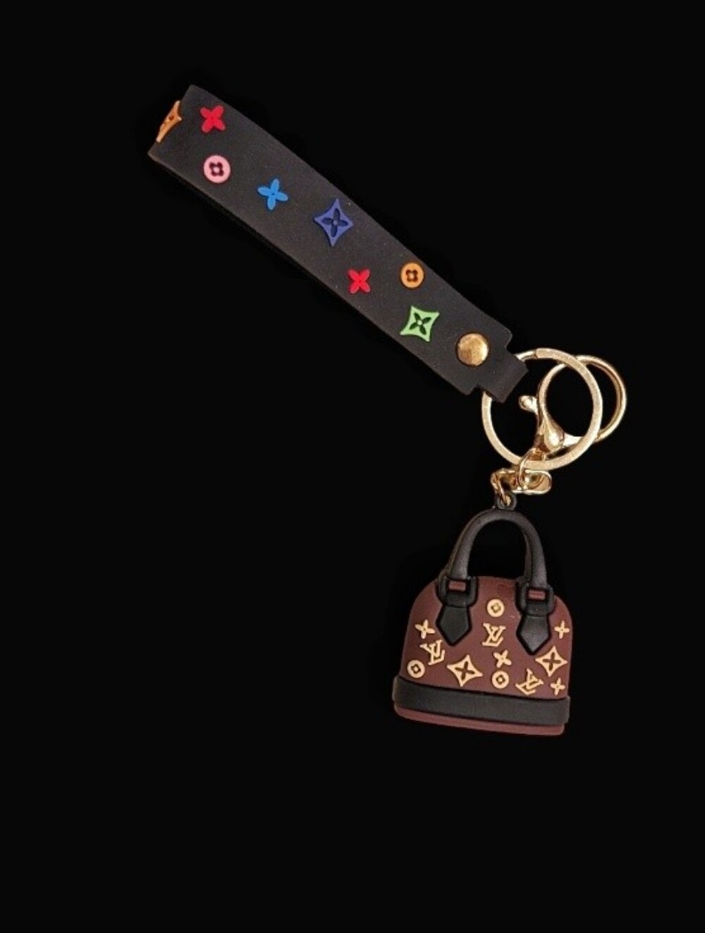 Fashion-Inspired Black Multicolor Strap Bag Charm Keychain